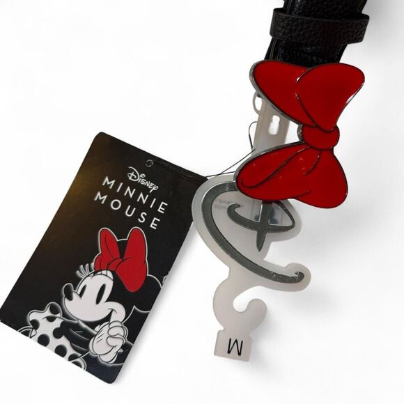 Disney Minnie Mouse black Vegan leather belt with red bow detail - size M